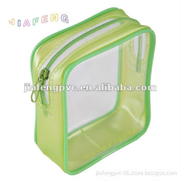 Grass Green Side Panels Zipper-top Makeup PVC Bag in Transparent Color